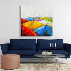 Toile 48 x 48 - Parapluies colorés sous la pluie
