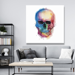 Toile 48 x 48 - Crâne coloré aquarelle