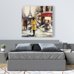 Canvas 48 x 48 - Yellow coat woman walking on the street