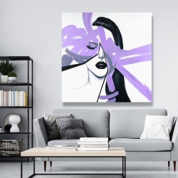 Toile 48 x 48 - Portrait de femme mauve et abstrait