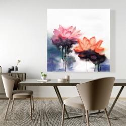 Toile 48 x 48 - Fleurs de lotus à l'aquarelle