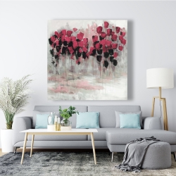 Toile 48 x 48 - Champ de fleurs roses et noir