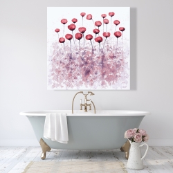 Toile 48 x 48 - Fleurs rose avec éclats de peinture