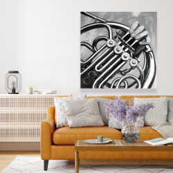 Canvas 48 x 48 - Musician with french horn monochrome