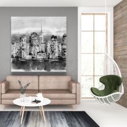 Toile 48 x 48 - Immeubles d'un paysage urbain à l'aquarelle