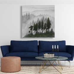 Toile 48 x 48 - Paysage de montagne en aquarelle sombre