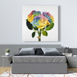 Toile 48 x 48 - Bouquet de roses arc-en-ciel