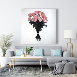 Toile 48 x 48 - Bouquet de roses corail