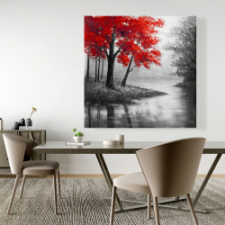 Canvas 48 x 48 - Red trees and lake