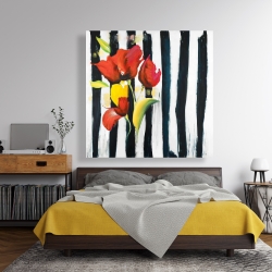 Canvas 48 x 48 - Red flowers on stripes