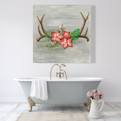 Canvas 48 x 48 - Deer horns and pink flowers