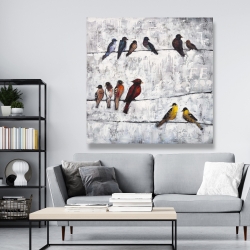 Toile 48 x 48 - Oiseaux colorés sur leur branche