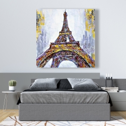 Toile 48 x 48 - Tour eiffel abstraite avec éclats de peinture