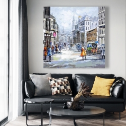 Toile 48 x 48 - Rue achalandée par une journée nuageuse