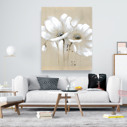 Toile 48 x 60 - Fleurs sauvages blanches et abstraites
