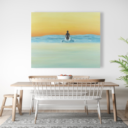 Canvas 48 x 60 - A surfer swimming by dawn