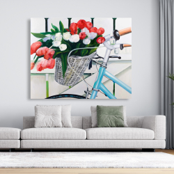 Toile 48 x 60 - Bicyclette avec panier de tulipes