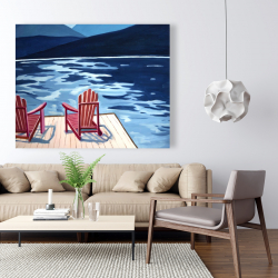 Canvas 48 x 60 - Lake, dock, mountains & chairs