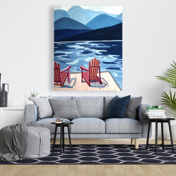 Canvas 48 x 60 - Lake, dock, mountains & chairs