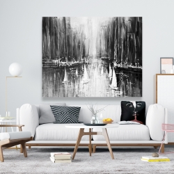 Canvas 48 x 60 - Grayscale boats on the water