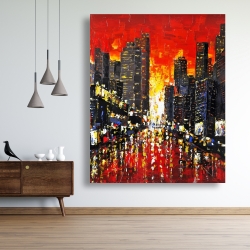 Toile 48 x 60 - Couché de soleil abstrait sur la ville