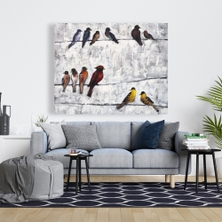 Toile 48 x 60 - Oiseaux colorés sur leur branche