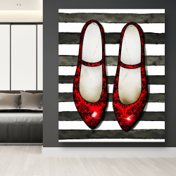 Canvas 48 x 60 - Red glossy shoes on striped background