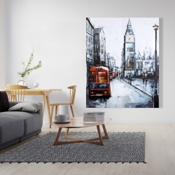 Toile 48 x 60 - Londre abstraite et bus rouge