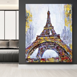 Toile 48 x 60 - Tour eiffel abstraite avec éclats de peinture