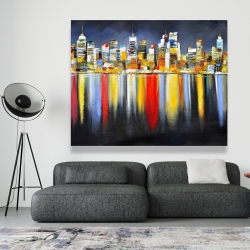 Toile 48 x 60 - Réflexion colorée d'un paysage urbain de nuit