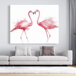 Canvas 48 x 60 - Two pink flamingo watercolor