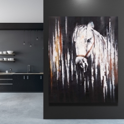 Toile 48 x 60 - Cheval blanc dans le noir