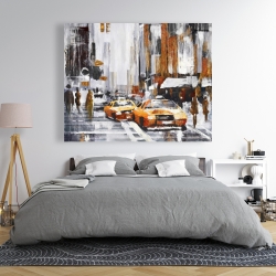 Canvas 48 x 60 - Abstract citystreet with yellow taxis