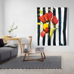 Canvas 48 x 60 - Red flowers on stripes