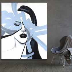 Toile 48 x 60 - Portrait de femme bleu et abstrait