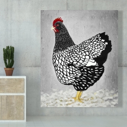 Canvas 48 x 60 - Black and white wyandotte hen