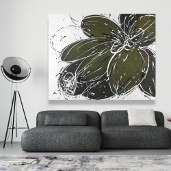 Toile 48 x 60 - Fleur verte avec contours en éclats de peinture