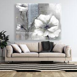 Canvas 48 x 60 - Monochrome and silver flowers