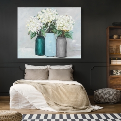 Canvas 48 x 60 - Hydrangea flowers in blue vases