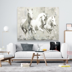 Toile 48 x 60 - Trois chevaux blancs à la course