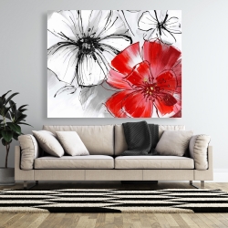 Toile 48 x 60 - Esquisse de fleurs rouges et blanches