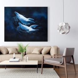 Canvas 48 x 60 - Two swimming dolphins