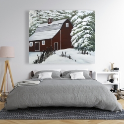 Toile 48 x 60 - Grange rouge dans la neige