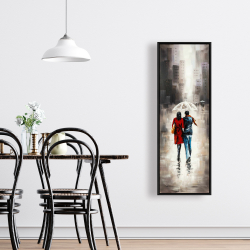 Framed 16 x 48 - Quiet walk in couple in the rain