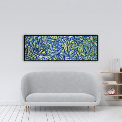 Framed 16 x 48 - Blue leaf patterns