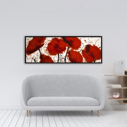 Framed 16 x 48 - Abstract paint splash red flowers