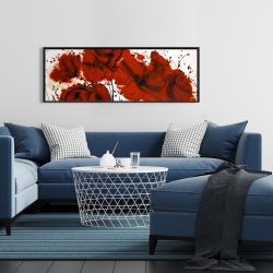 Framed 16 x 48 - Abstract red flowers field