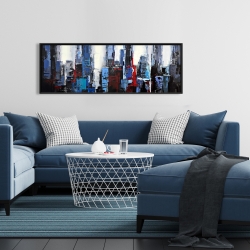 Framed 16 x 48 - Abstract blue city