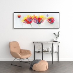 Encadré 16 x 48 - Fleurs colorées et papillon