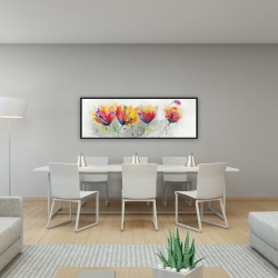 Encadré 16 x 48 - Quatre fleurs colorées sur fond gris